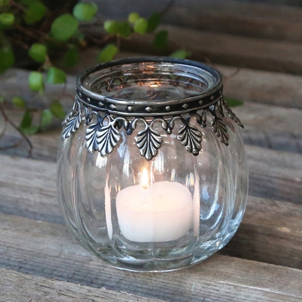Windlicht Glas Silberrand