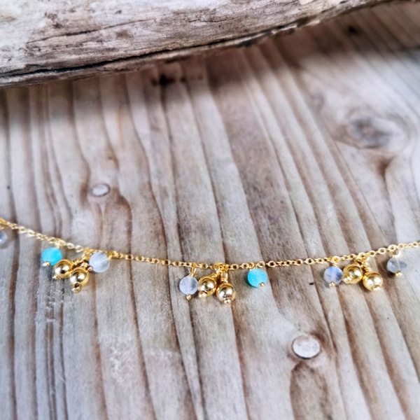 Fusskette blauer Achat Gold