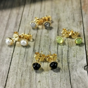 Ohrstecker Stein klein gefasst Gold