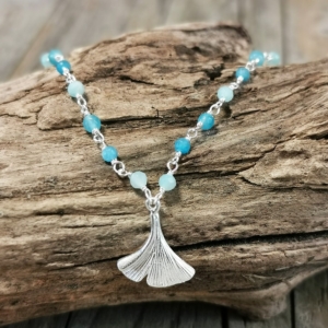 Kette Ginkgo blaue Jade