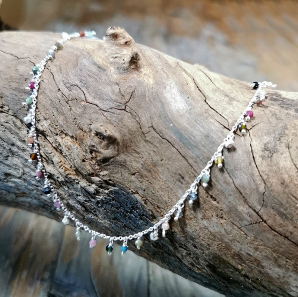 Kette Kügelchen Steine Silber – Bild 2