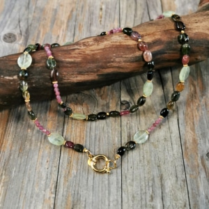 Kette Federring Turmalin Gold