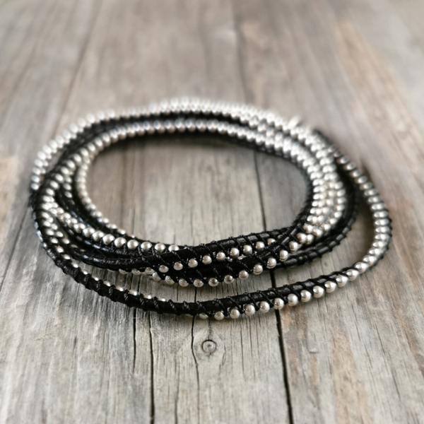 Wickelarmband Leder Silber