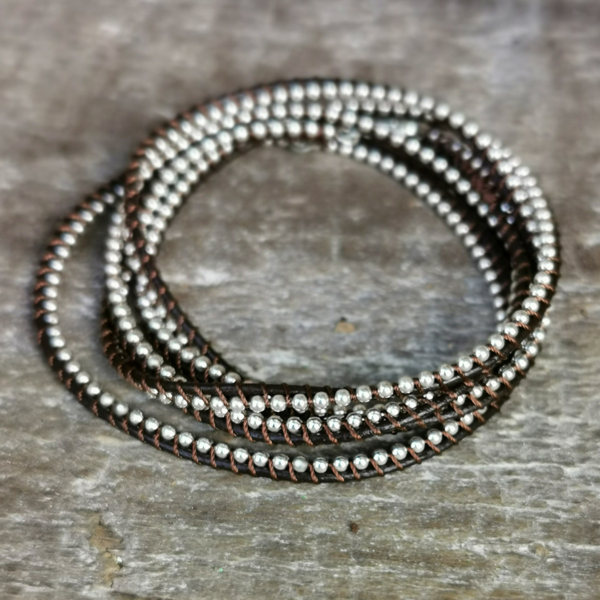 Wickelarmband Leder Silber – Bild 2