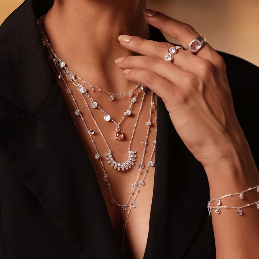 Kette mit Zirkonia-Steinen Silber